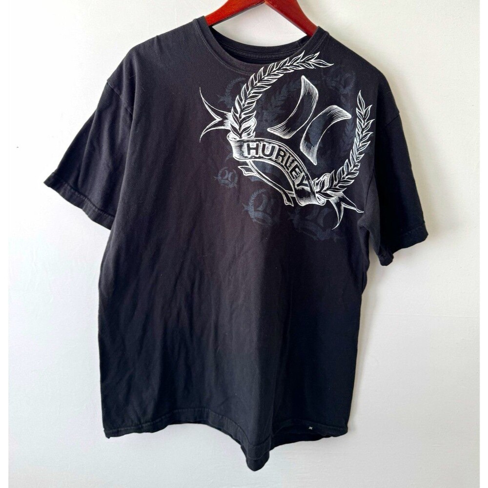 Hurley Logo Graphic T-Shirt Men’s XL Black Cotton Knit Crew Neck Easy Care